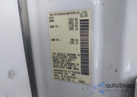 2018 Nissan Maxima 3.5 Sv from USA, damaged, VIN 1N4AA6AP3JC375998